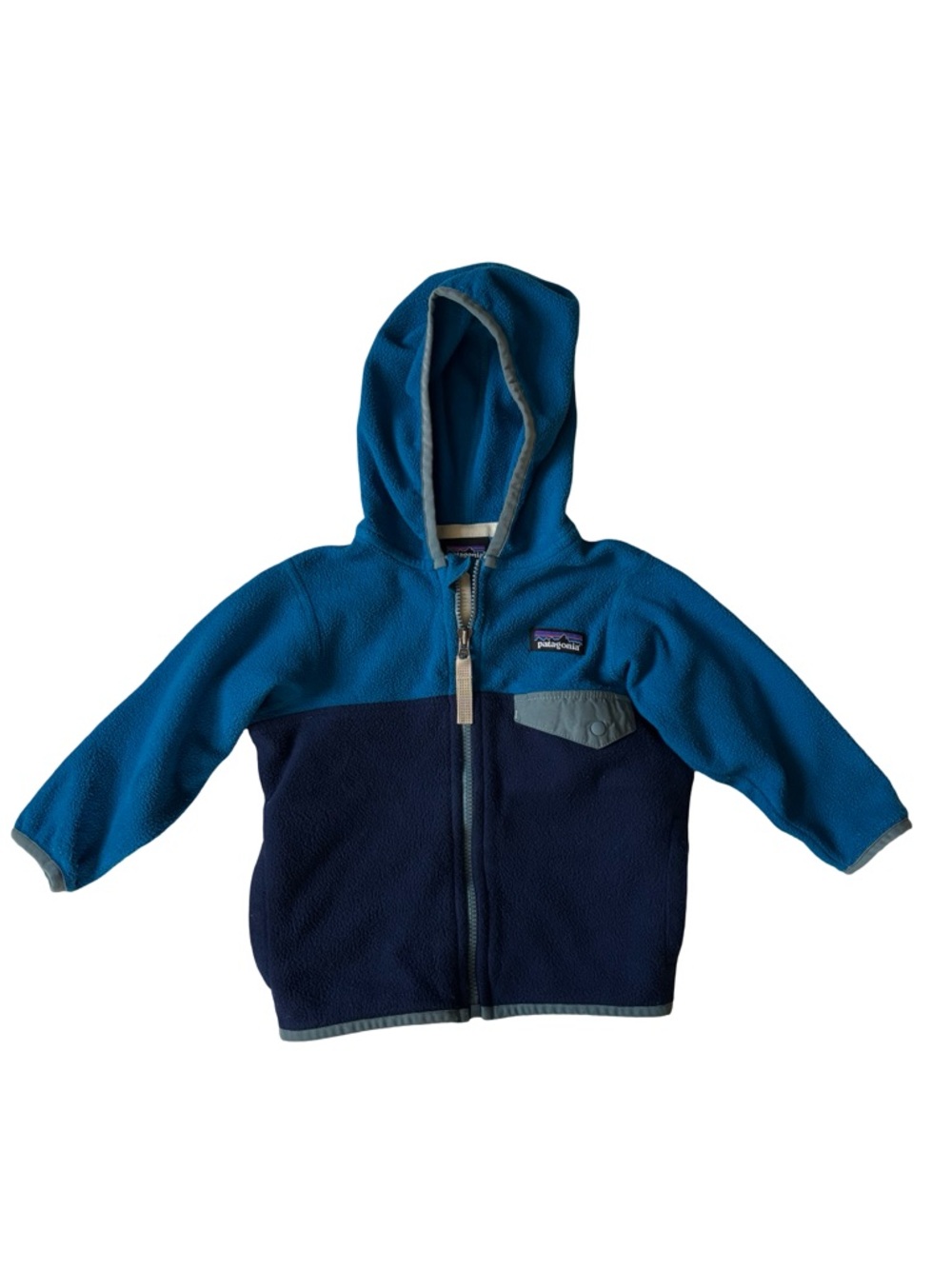 Patagonia Baby Micro D Snap Hooded Fleece Jacket Blue and Navy